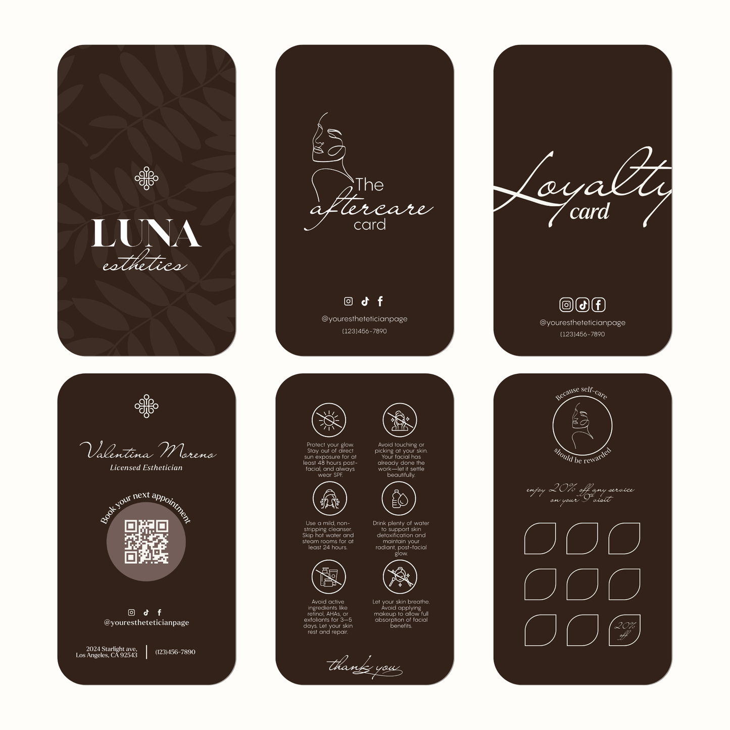 Brown Elegance Esthetician Business Cards