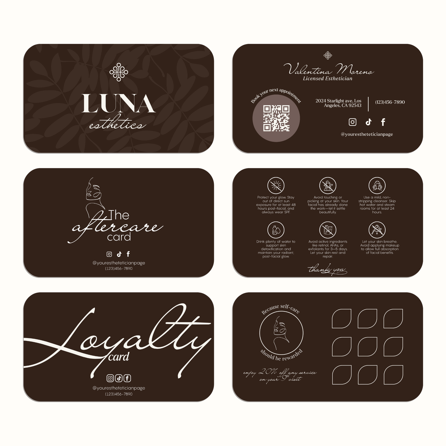 Brown Elegance Esthetician Business Cards