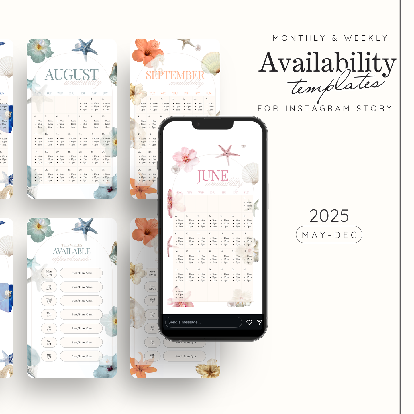 Booking/Availability Calendars + Weekly Templates for IG Story