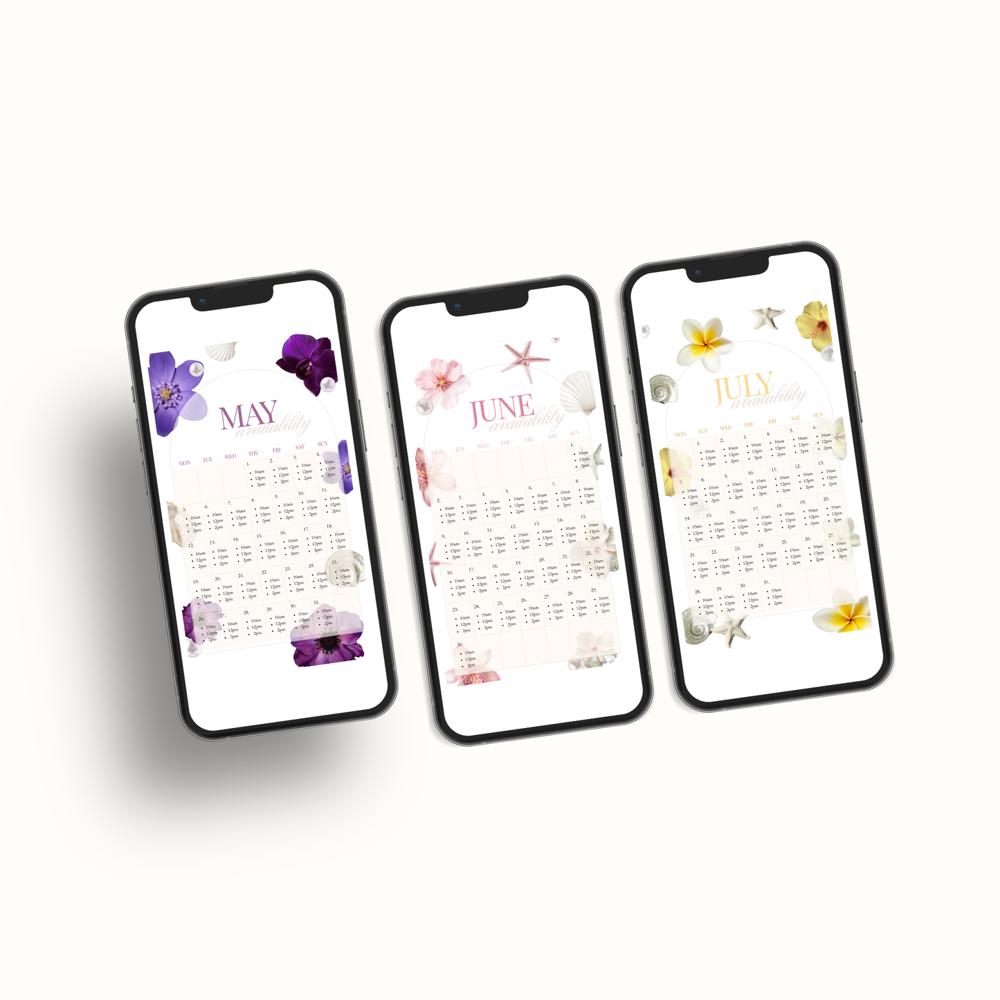Booking/Availability Calendars + Weekly Templates for IG Story
