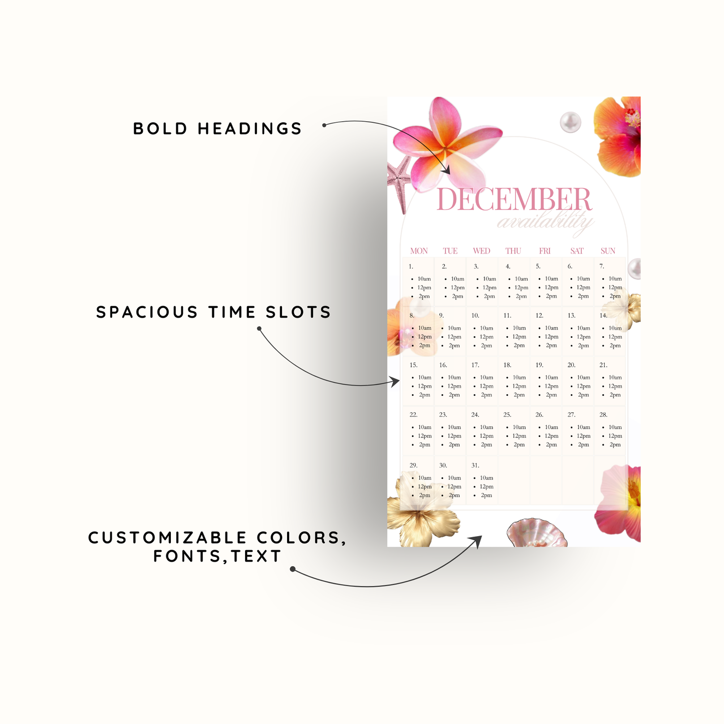 Booking/Availability Calendars + Weekly Templates for IG Story