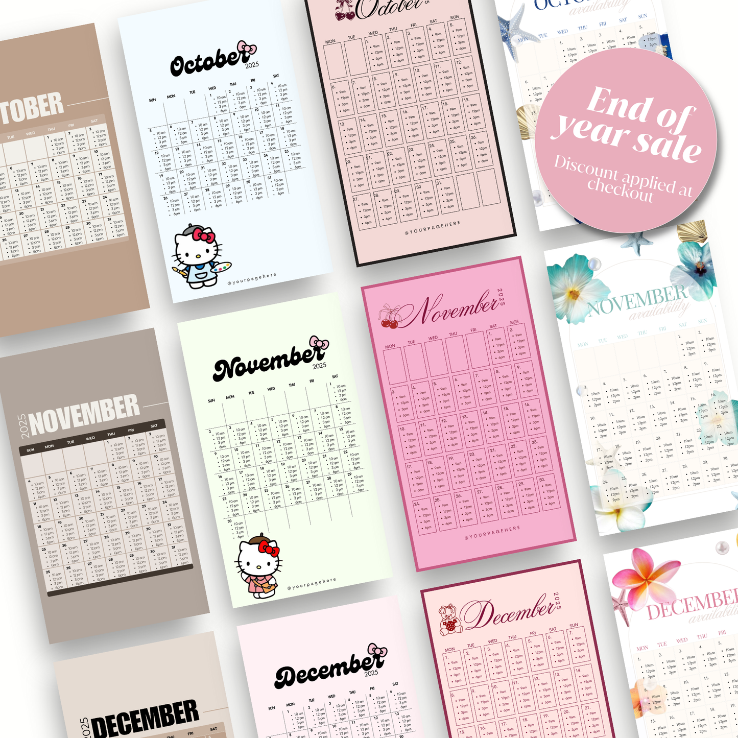 2025 Booking/Availability Calendars for IG Story