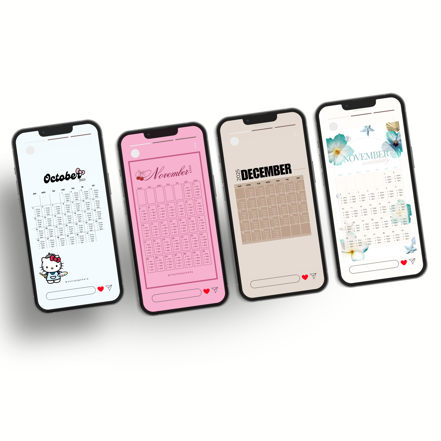 2025 Booking/Availability Calendars for IG Story
