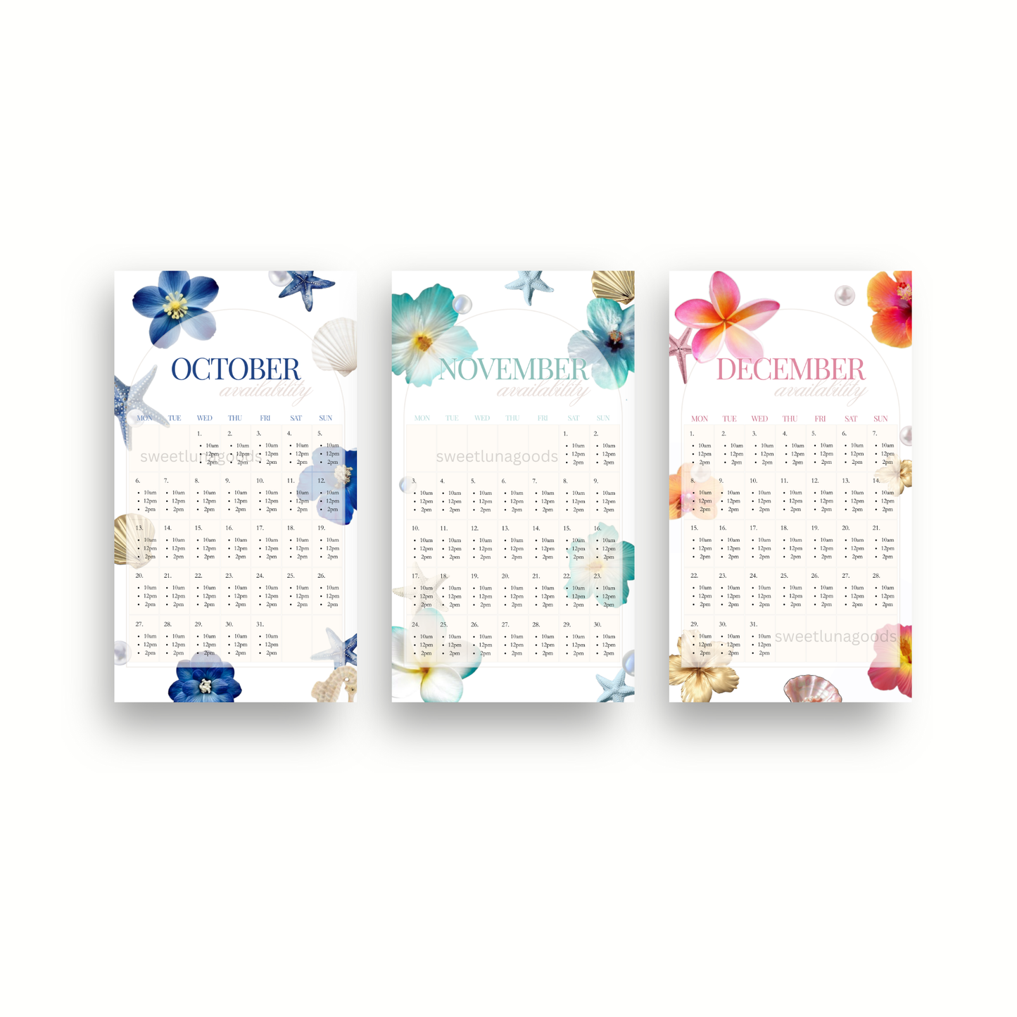 2025 Booking/Availability Calendars for IG Story