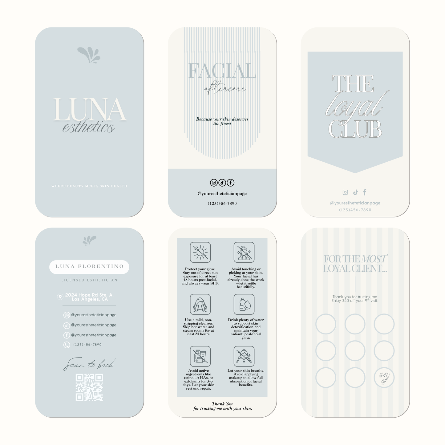Ocean Blues Esthetician Business Cards