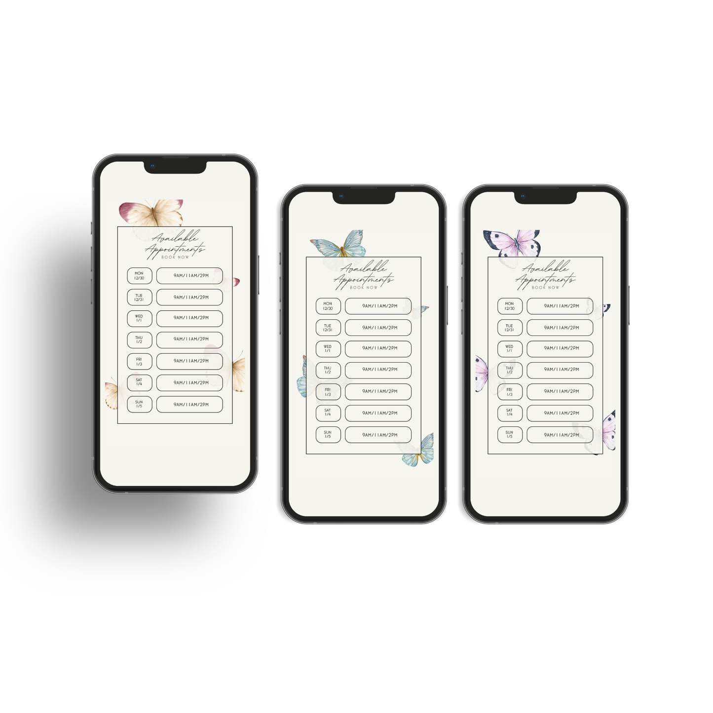 Booking/Availability Calendars + Weekly Schedule for IG Story