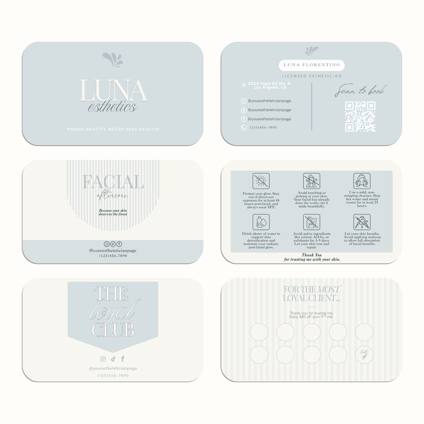 Ocean Blues Esthetician Business Cards