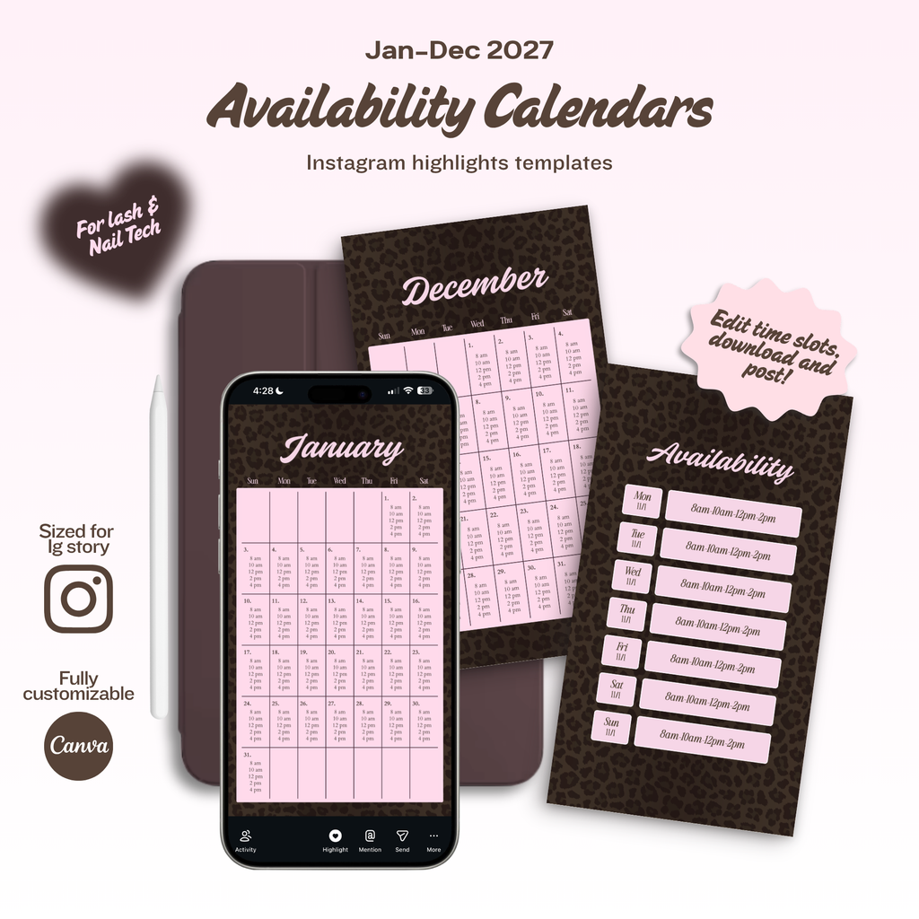 2027 Jan-Dec Availability Calendars