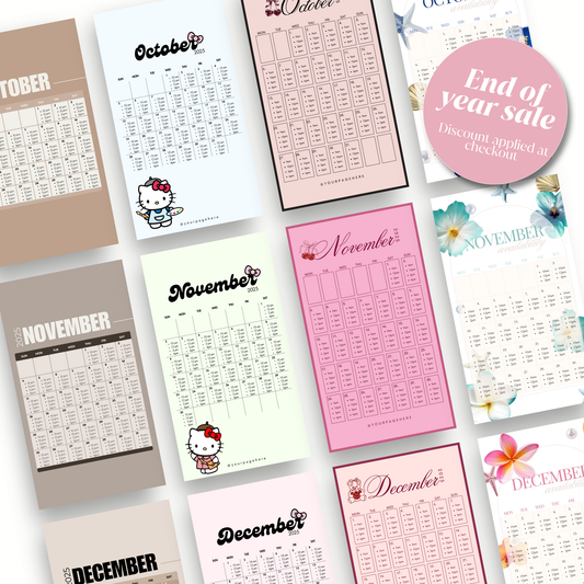 2025 Booking/Availability Calendars for IG Story