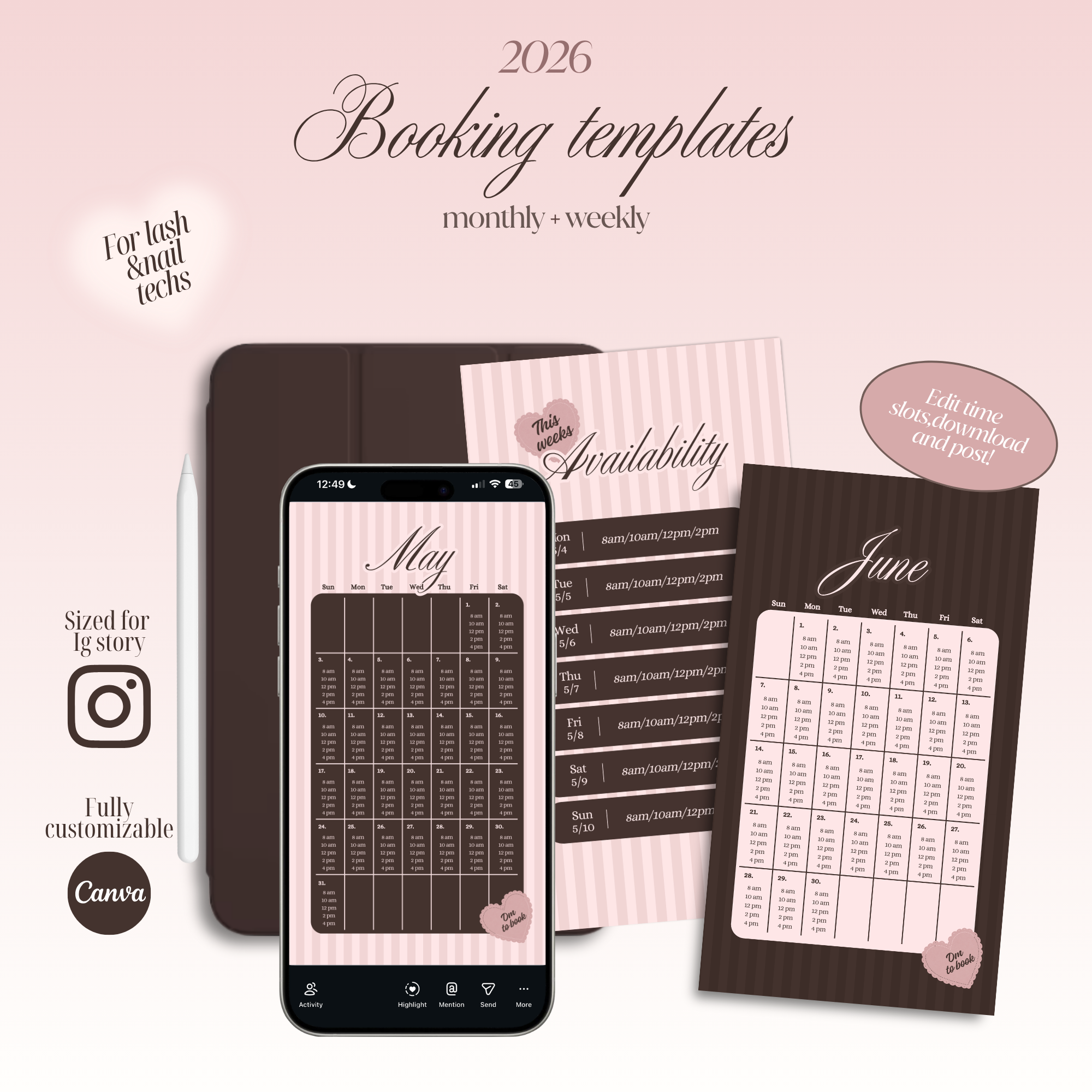 2026 Availability Templates - Pink/Brown