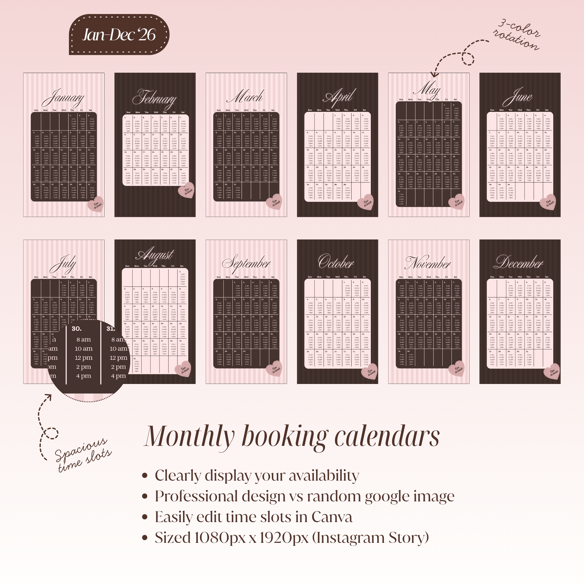 2026 Availability Templates - Pink/Brown