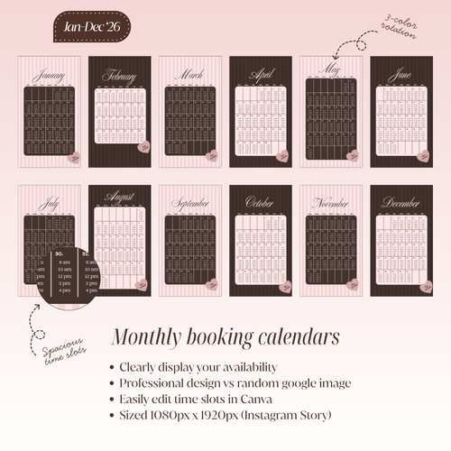 2026 Availability Templates - Pink/Brown