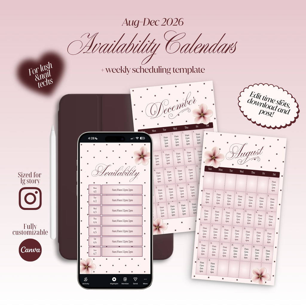 2026 Sep-Dec Availability Templates [Calendars Only]