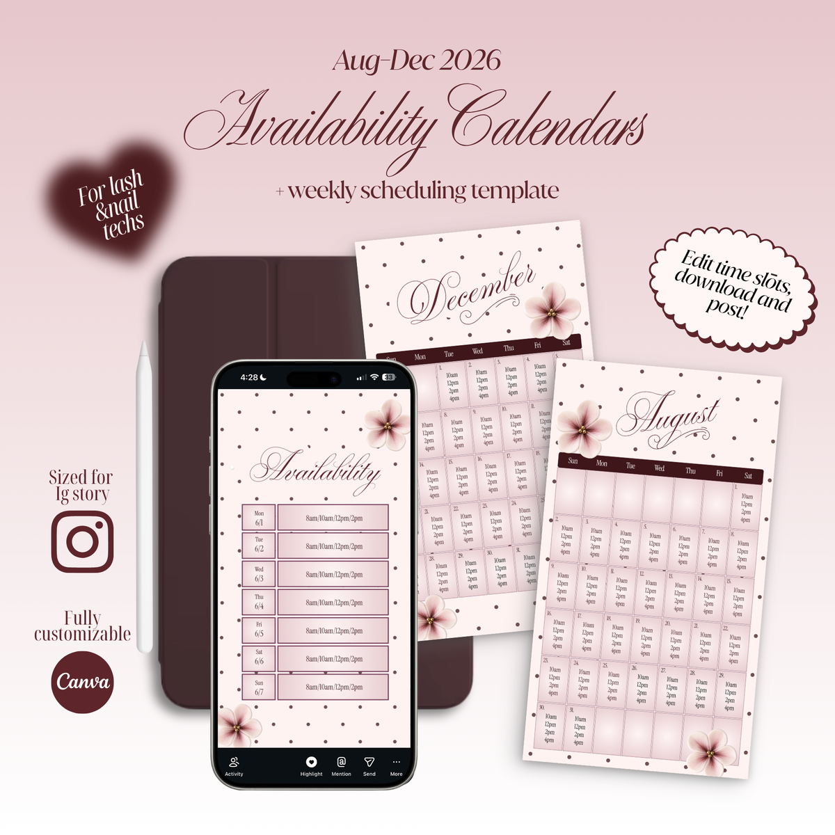 2026 Sep-Dec Availability Templates [Calendars Only]