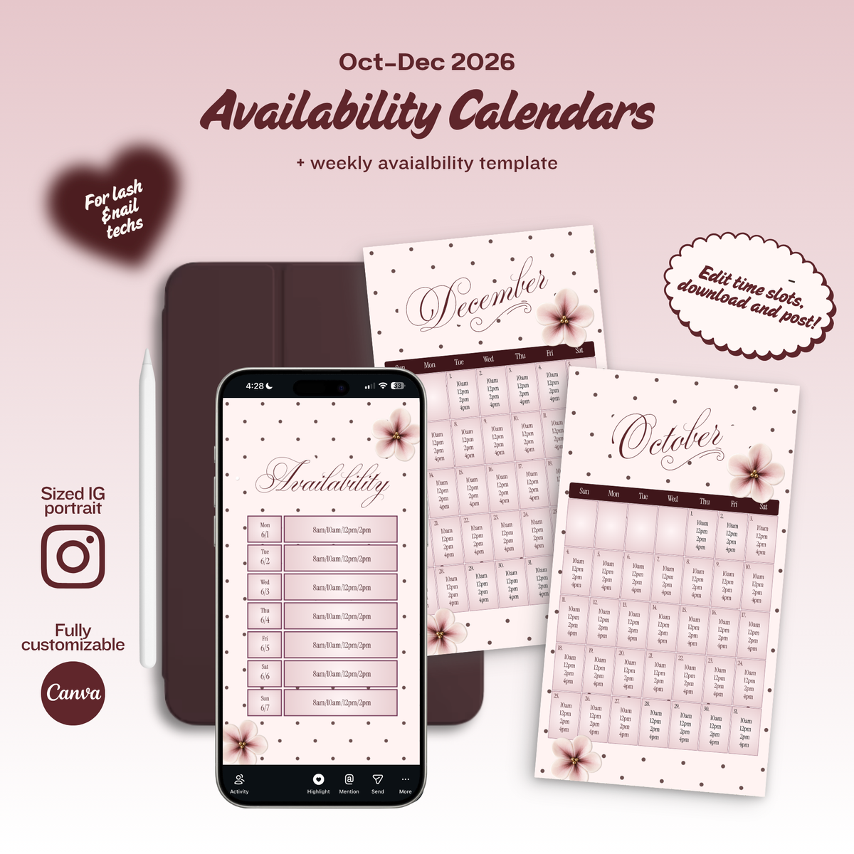 2026 Oct-Dec Availability Templates [Calendars Only]