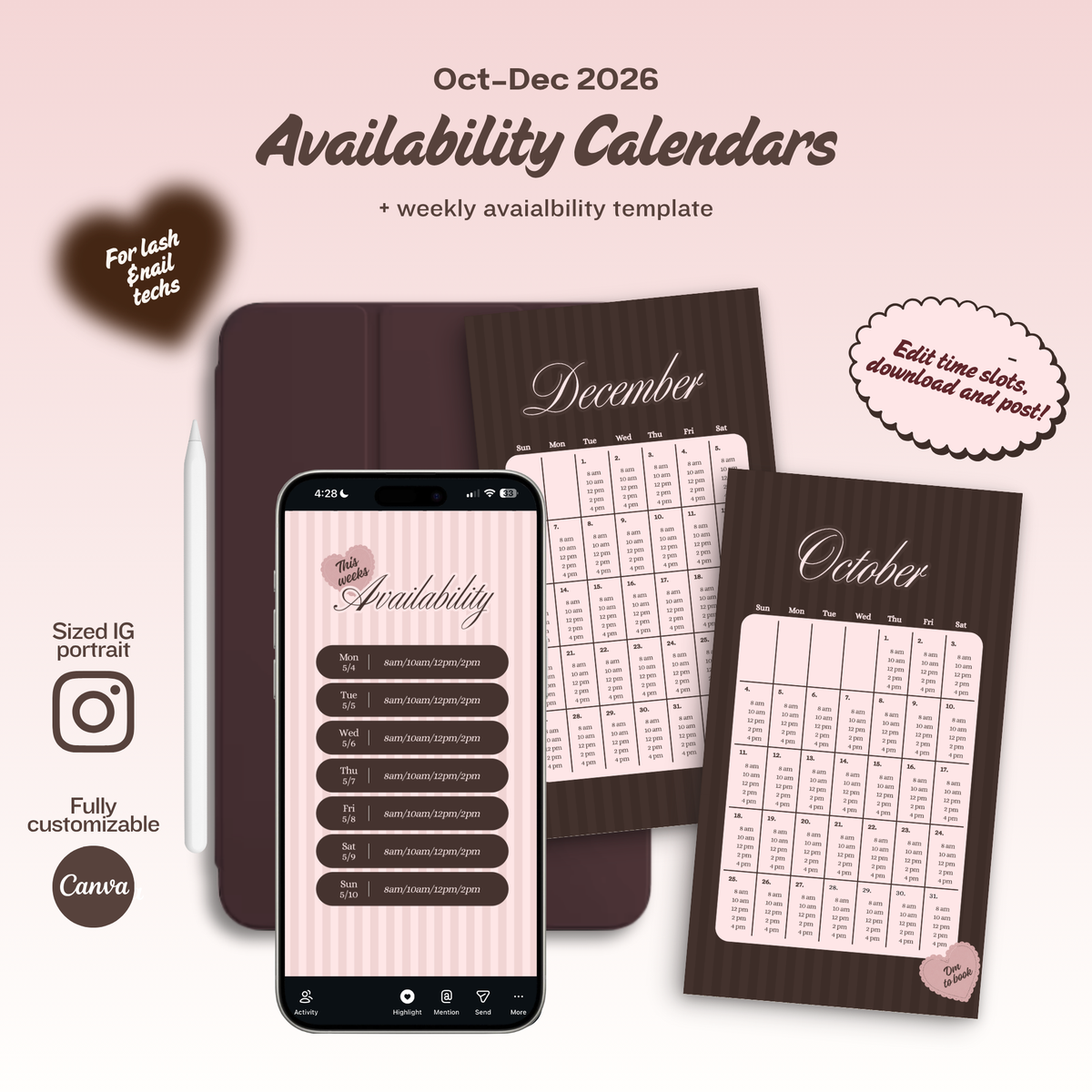 2026 Oct-Dec Availability Templates [Calendars only]