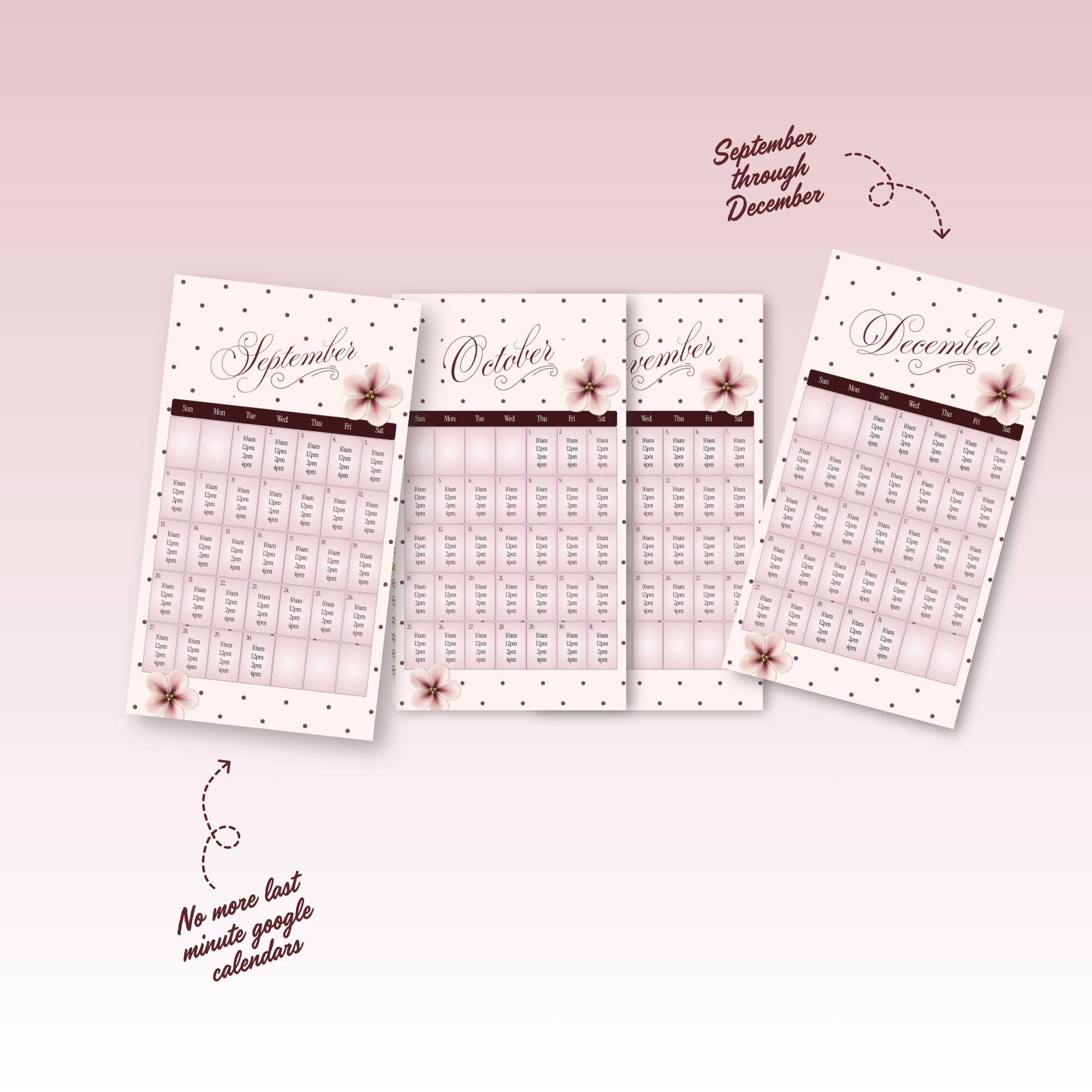 2026 Sep-Dec Availability Templates [Calendars Only]