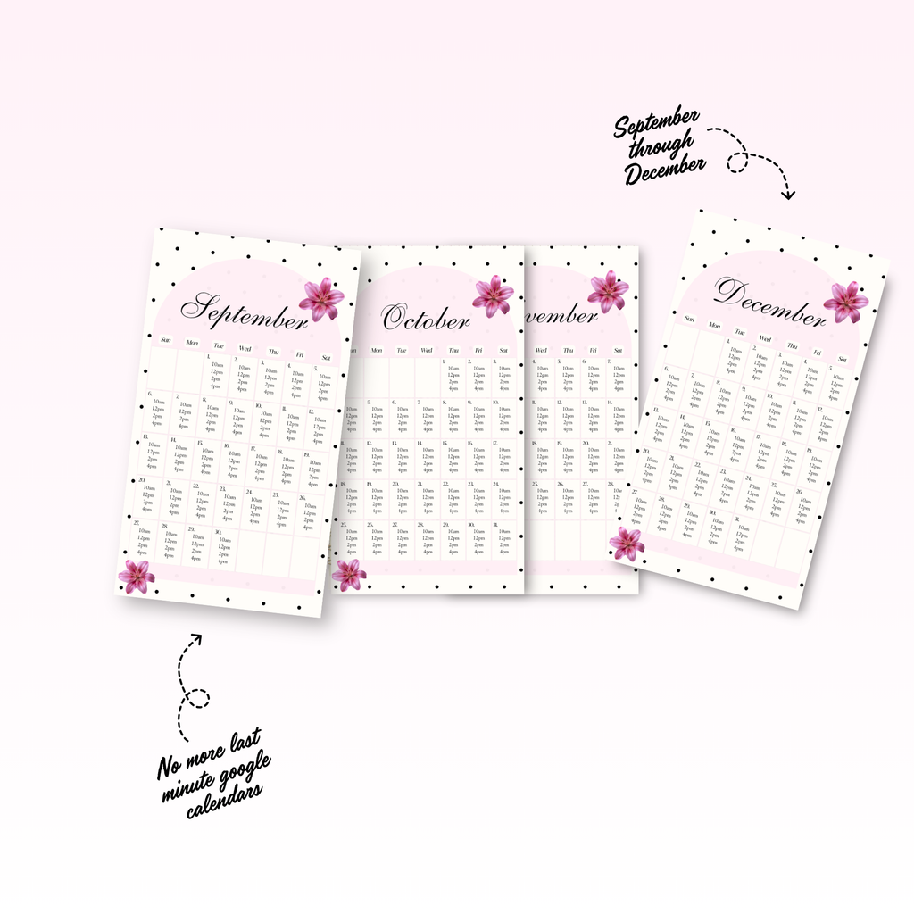 2026 Sep-Dec Availability Templates [Calendars Only]