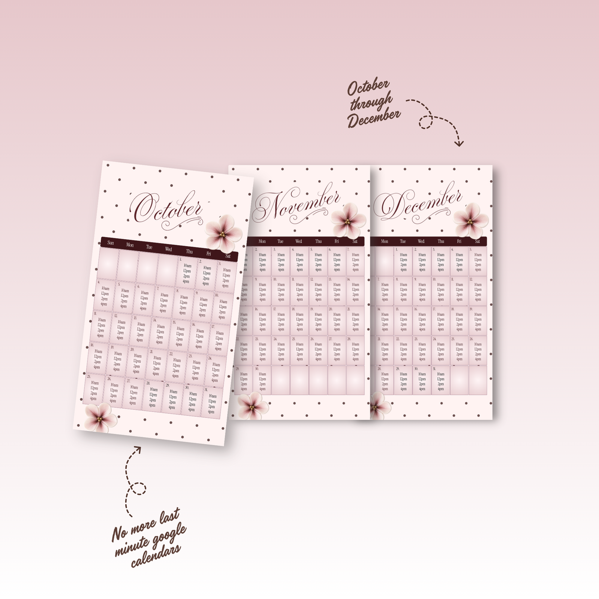 2026 Oct-Dec Availability Templates [Calendars Only]