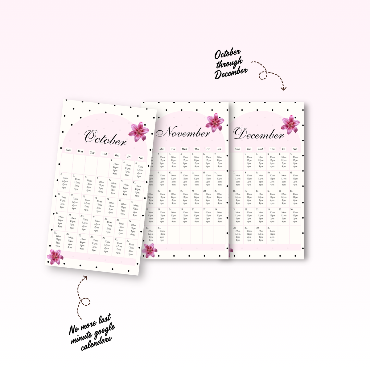 2026 Oct-Dec Availability Templates [Calendars Only]