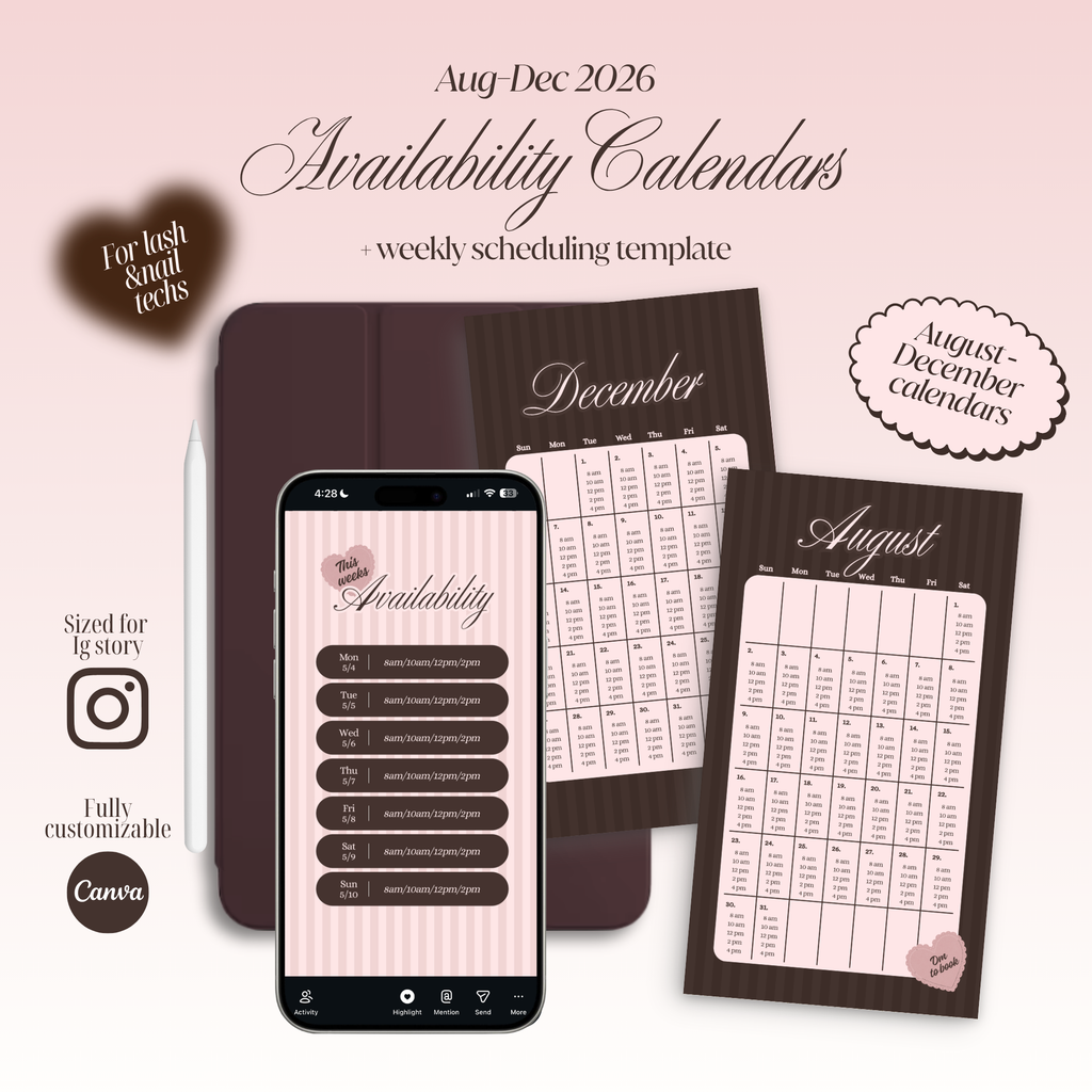 2026 Aug-Dec Availability Templates [Calendars only]