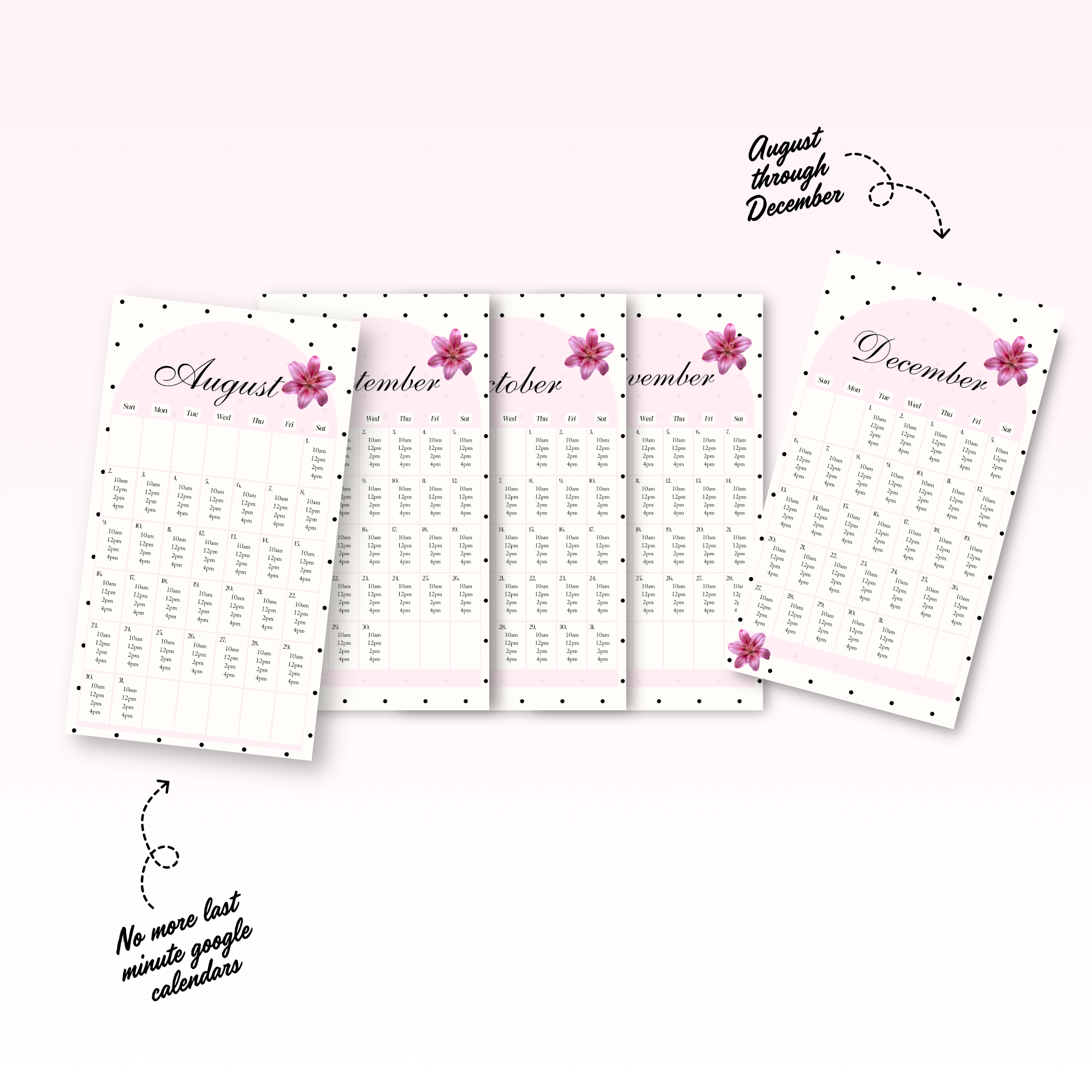 2026 Aug-Dec Availability Templates [Calendars Only]