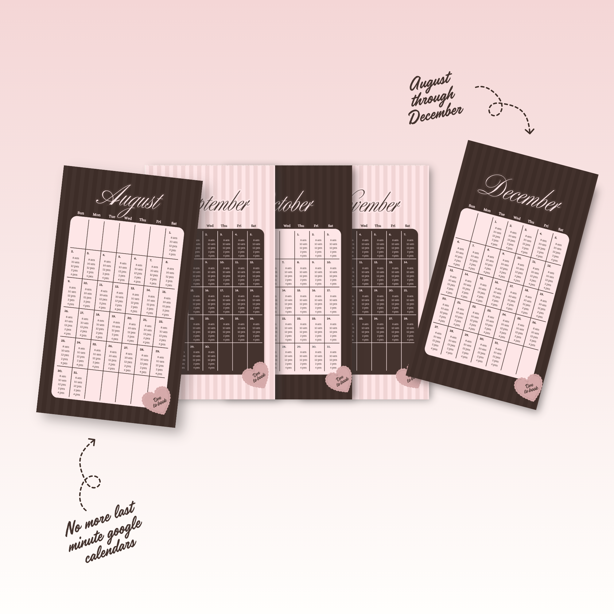 2026 Aug-Dec Availability Templates [Calendars only]