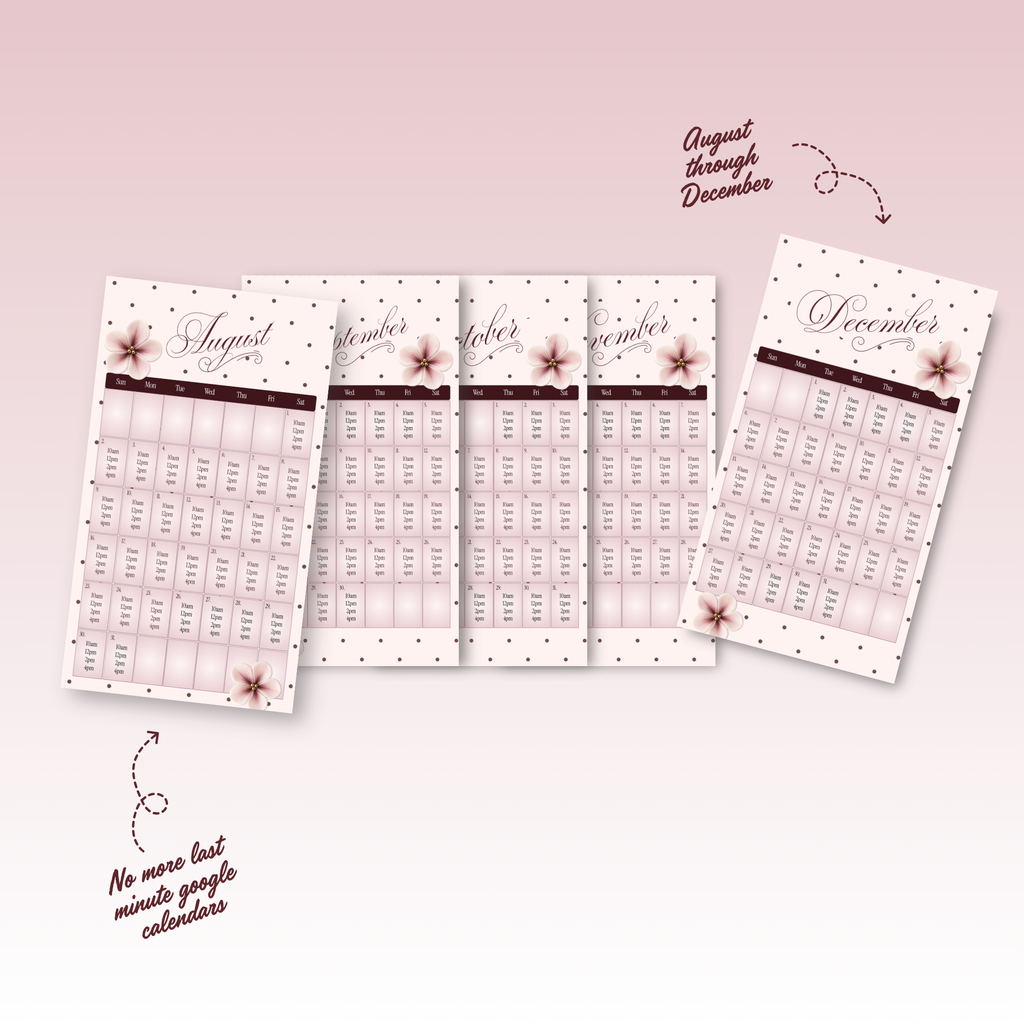 2026 Aug-Dec Availability Templates [Calendars Only]