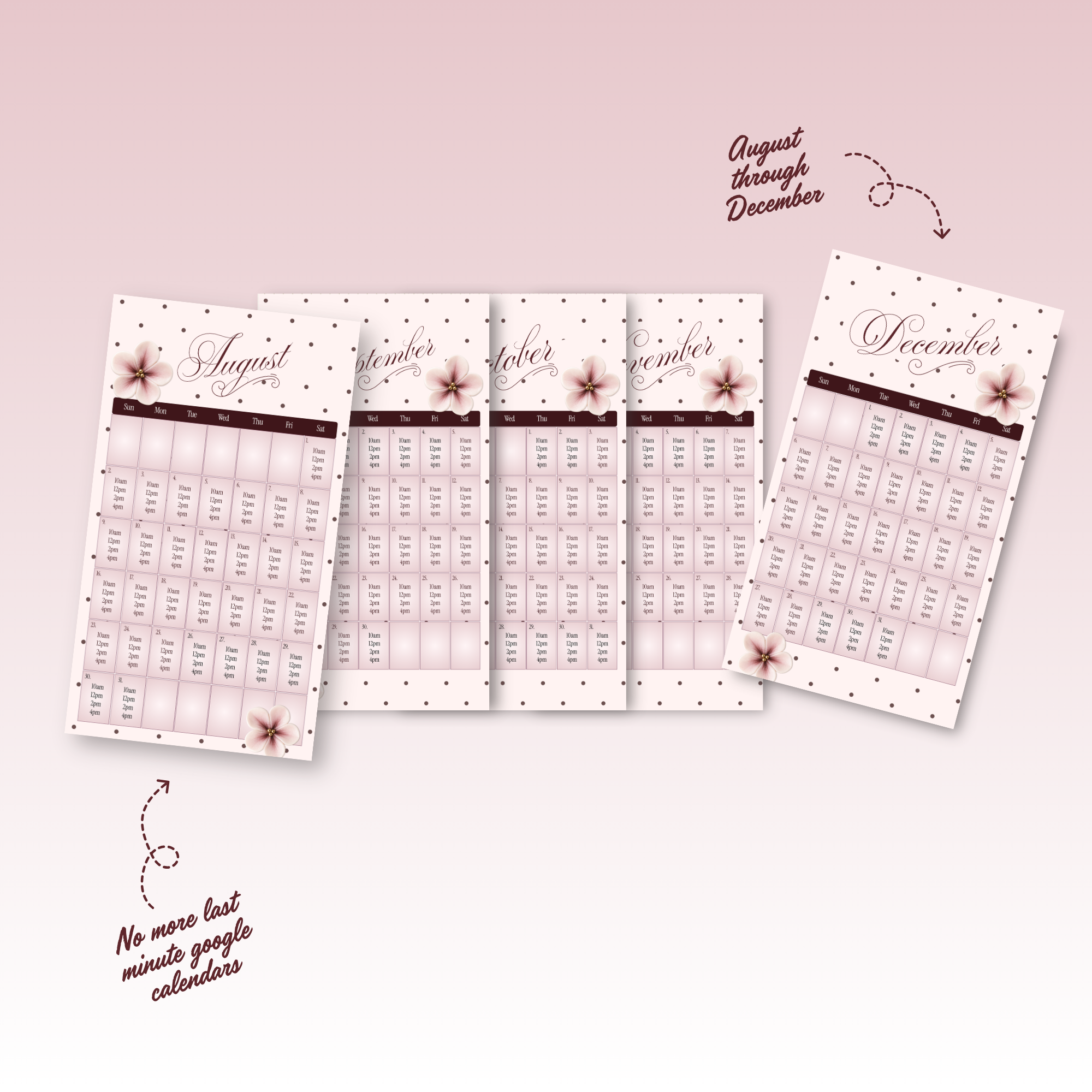 2026 Aug-Dec Availability Templates [Calendars Only]
