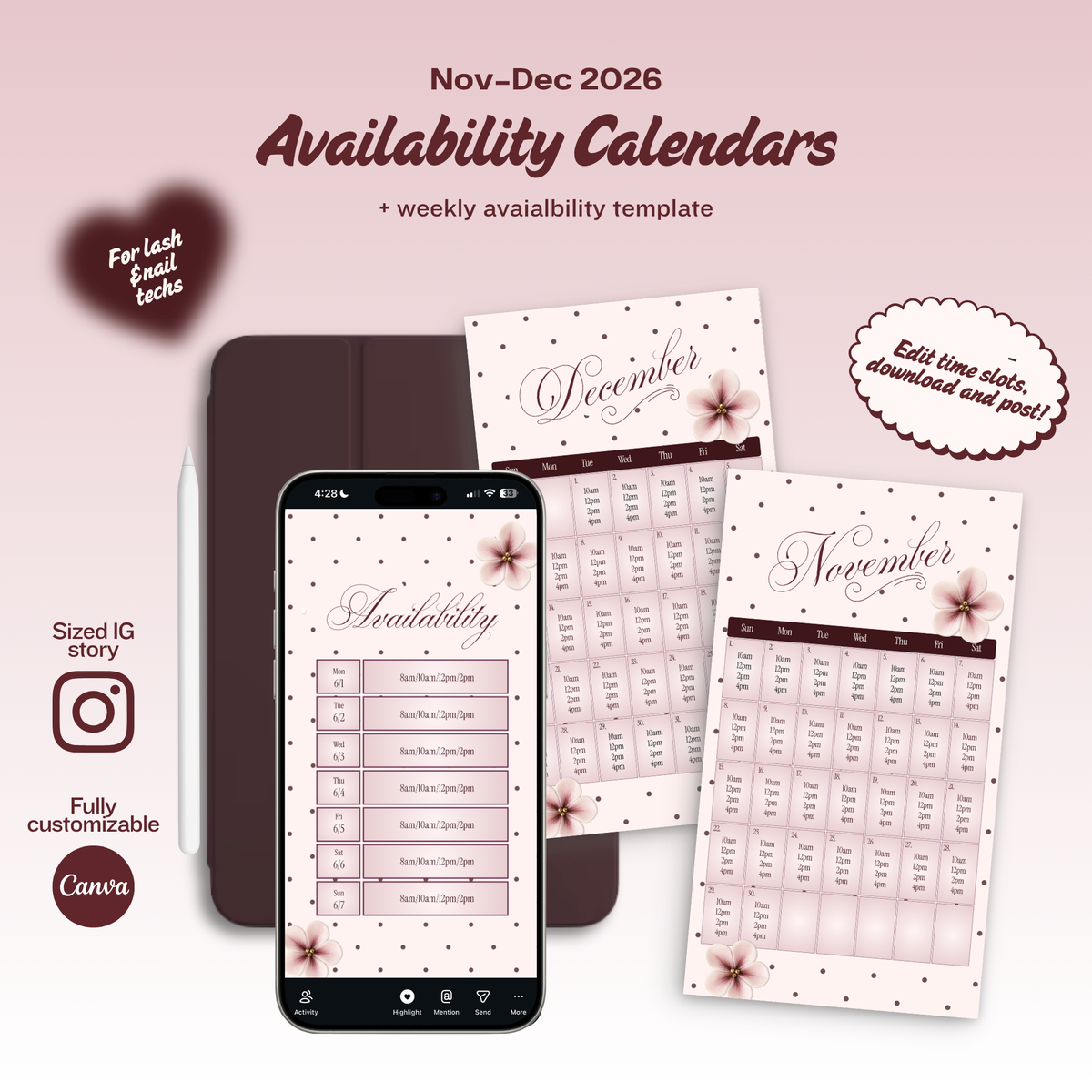 2026 Nov-Dec Availability Templates [Calendars Only]