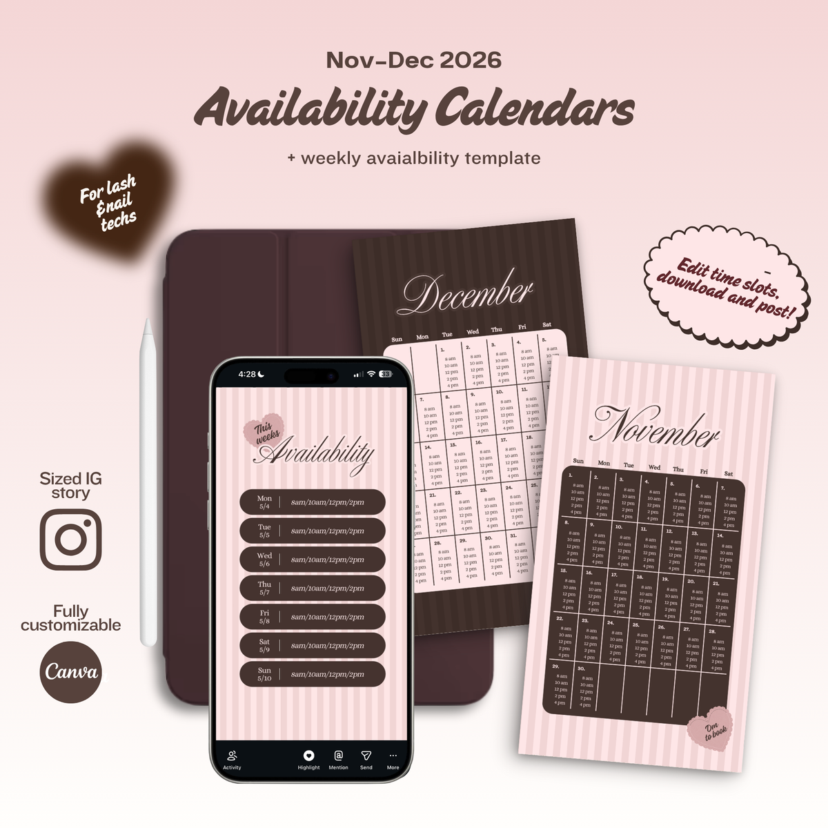 2026 Nov-Dec Availability Templates [Calendars only]