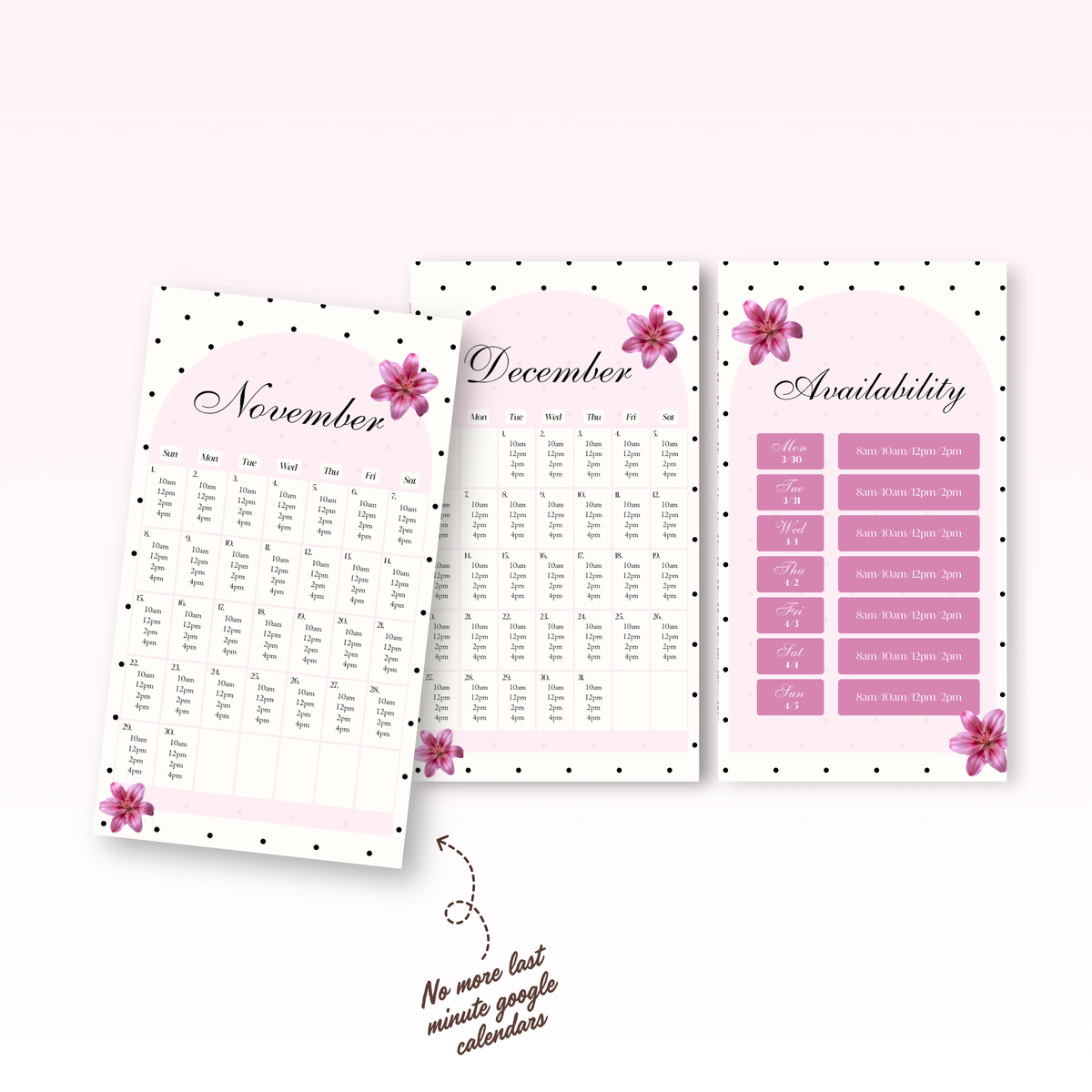 2026 Nov-Dec Availability Templates [Calendars Only]