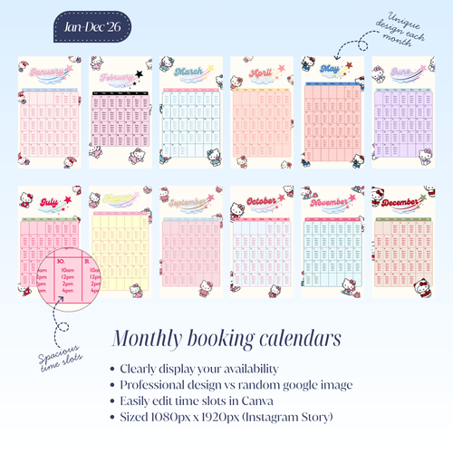 2026 Availability Templates - Hello Kitty